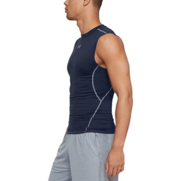 Men's UA HeatGear Armour Sleeveless Compression Shirt - Midnight Navy (410) - Picture 6 of 6
